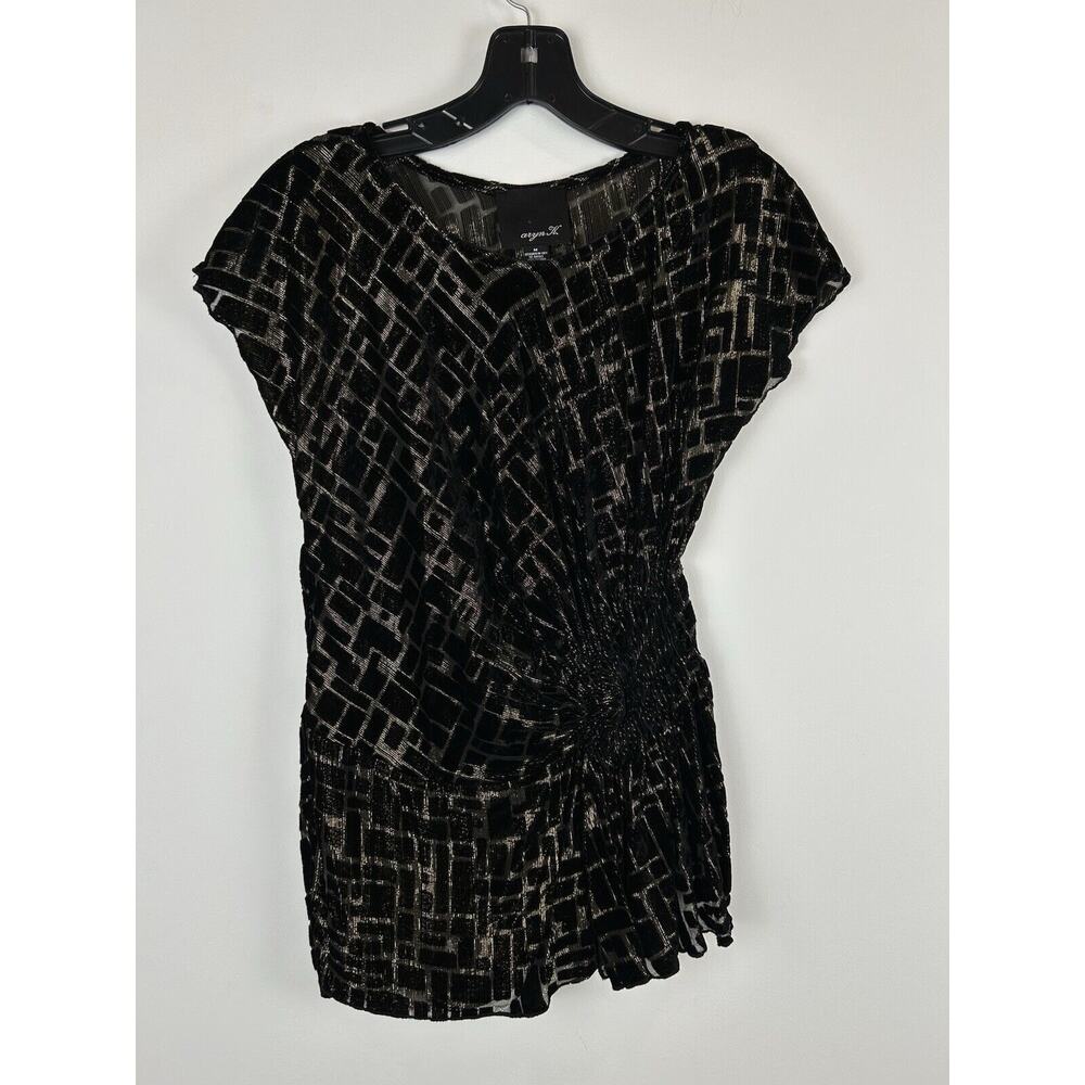 Aryn K. Silk Velvet Burnout Top Party Gold Metallic Black Size Medium Artsy